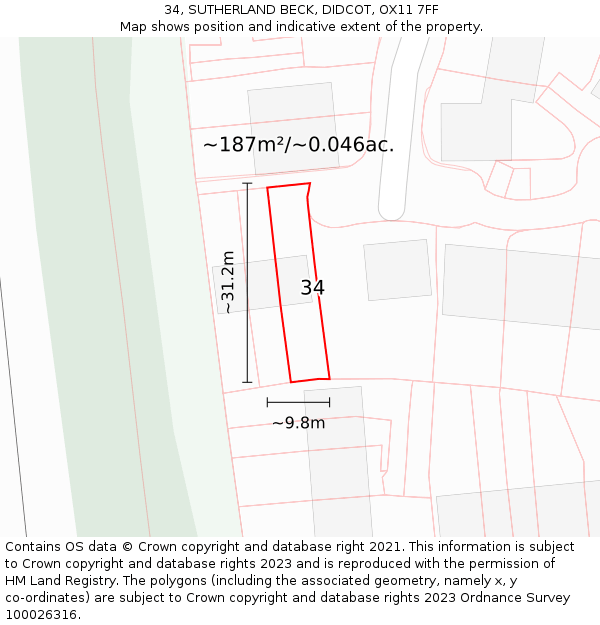 34, SUTHERLAND BECK, DIDCOT, OX11 7FF: Plot and title map