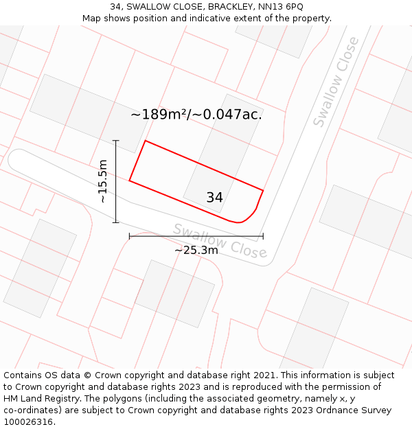 34, SWALLOW CLOSE, BRACKLEY, NN13 6PQ: Plot and title map