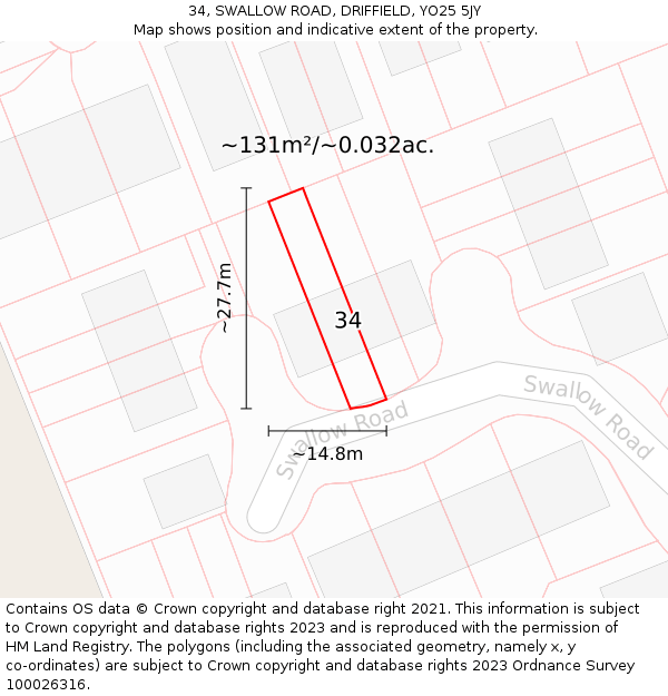 34, SWALLOW ROAD, DRIFFIELD, YO25 5JY: Plot and title map