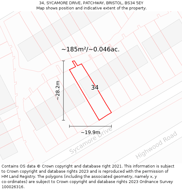 34, SYCAMORE DRIVE, PATCHWAY, BRISTOL, BS34 5EY: Plot and title map