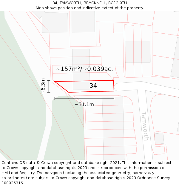 34, TAMWORTH, BRACKNELL, RG12 0TU: Plot and title map