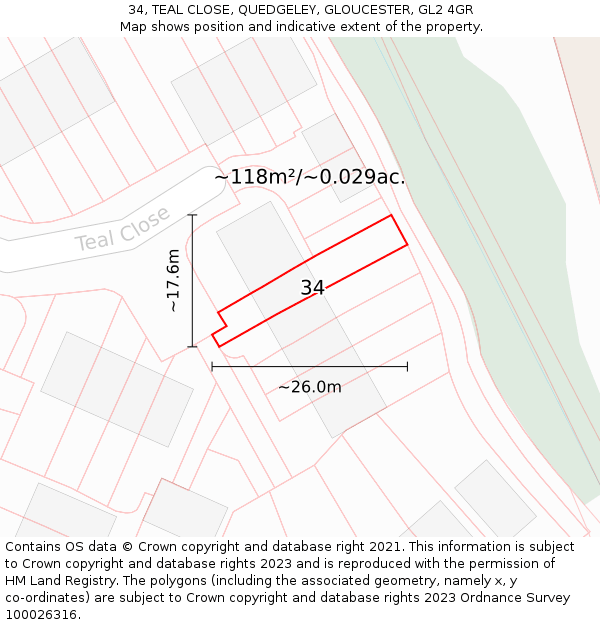 34, TEAL CLOSE, QUEDGELEY, GLOUCESTER, GL2 4GR: Plot and title map