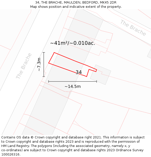 34, THE BRACHE, MAULDEN, BEDFORD, MK45 2DR: Plot and title map