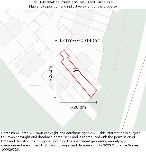 34, THE BRADES, CAERLEON, NEWPORT, NP18 3PS: Plot and title map