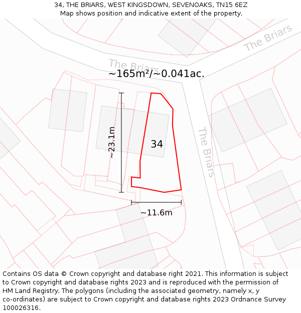 34, THE BRIARS, WEST KINGSDOWN, SEVENOAKS, TN15 6EZ: Plot and title map