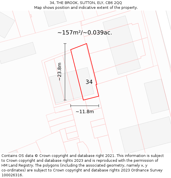 34, THE BROOK, SUTTON, ELY, CB6 2QQ: Plot and title map