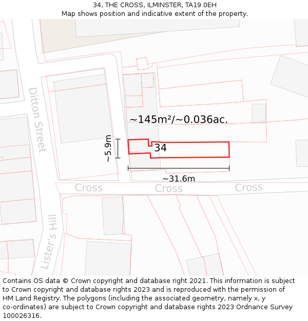 34, THE CROSS, ILMINSTER, TA19 0EH: Plot and title map