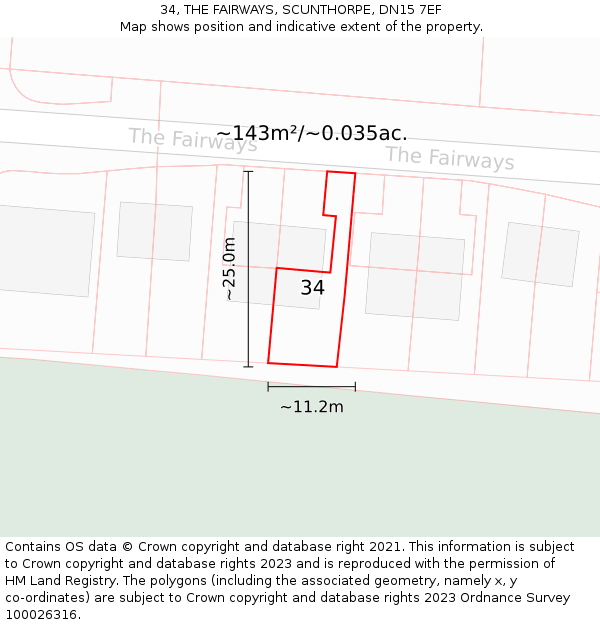 34, THE FAIRWAYS, SCUNTHORPE, DN15 7EF: Plot and title map