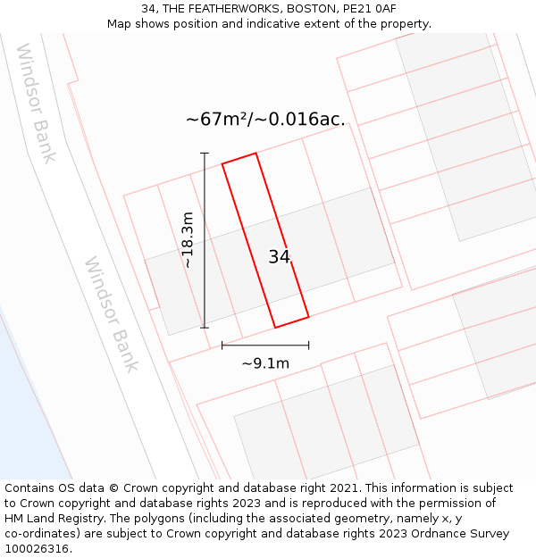 34, THE FEATHERWORKS, BOSTON, PE21 0AF: Plot and title map