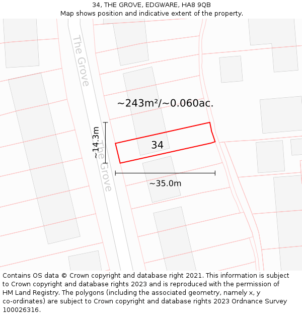 34, THE GROVE, EDGWARE, HA8 9QB: Plot and title map
