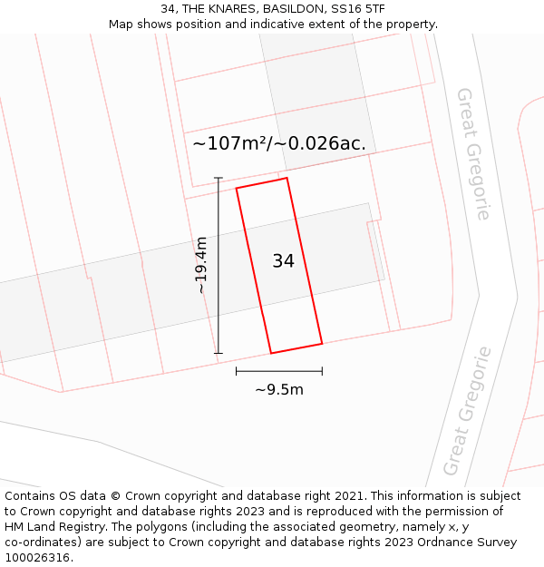 34, THE KNARES, BASILDON, SS16 5TF: Plot and title map