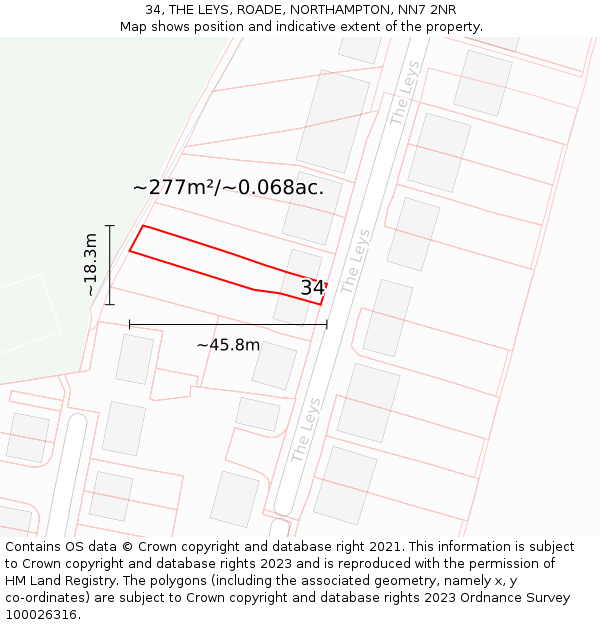 34, THE LEYS, ROADE, NORTHAMPTON, NN7 2NR: Plot and title map