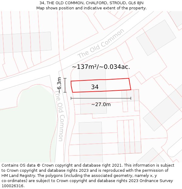 34, THE OLD COMMON, CHALFORD, STROUD, GL6 8JN: Plot and title map