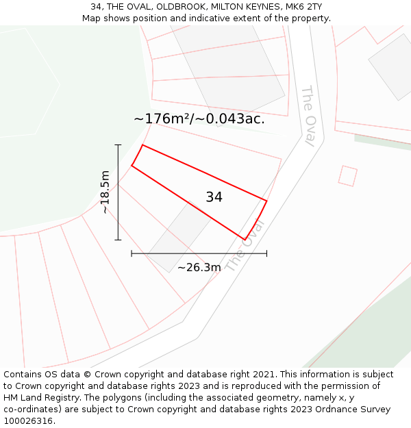 34, THE OVAL, OLDBROOK, MILTON KEYNES, MK6 2TY: Plot and title map