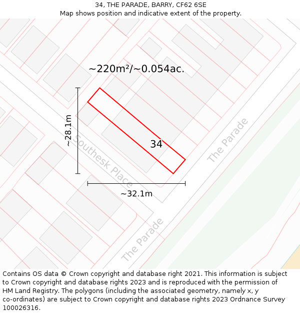 34, THE PARADE, BARRY, CF62 6SE: Plot and title map