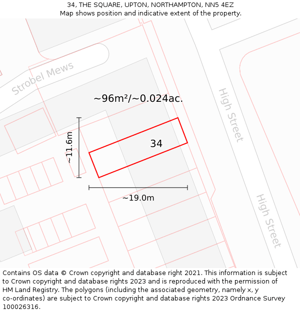 34, THE SQUARE, UPTON, NORTHAMPTON, NN5 4EZ: Plot and title map