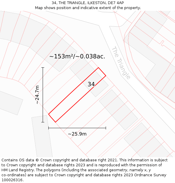 34, THE TRIANGLE, ILKESTON, DE7 4AP: Plot and title map