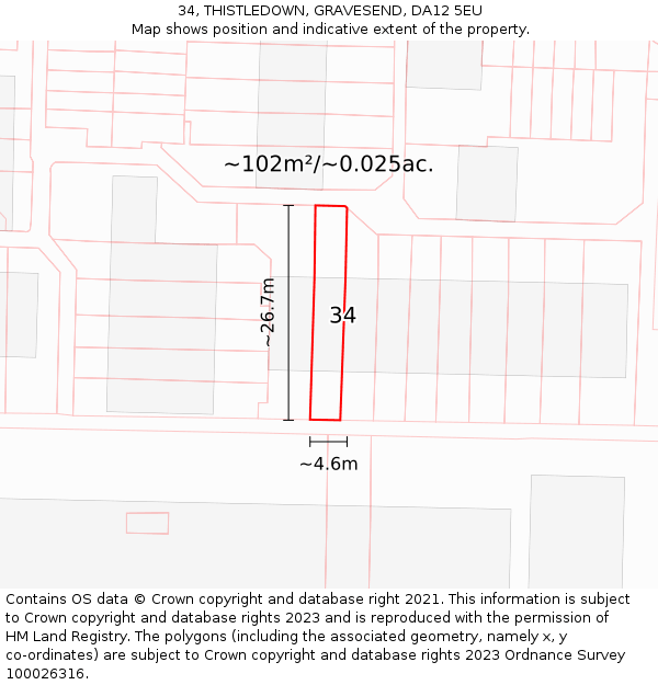 34, THISTLEDOWN, GRAVESEND, DA12 5EU: Plot and title map