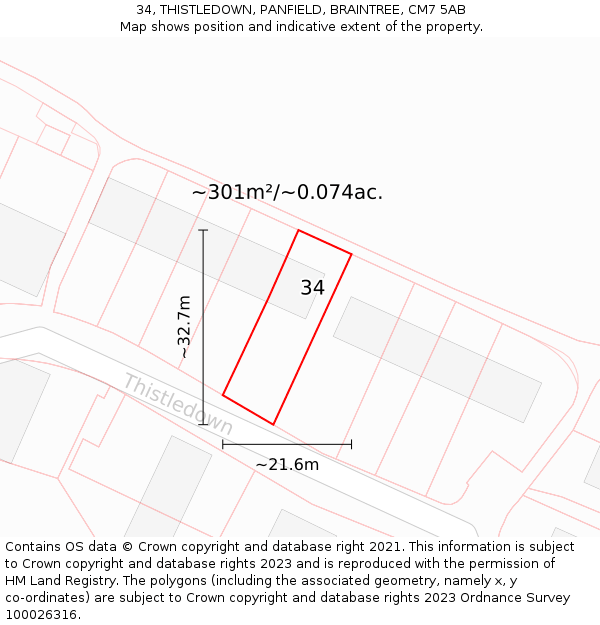 34, THISTLEDOWN, PANFIELD, BRAINTREE, CM7 5AB: Plot and title map