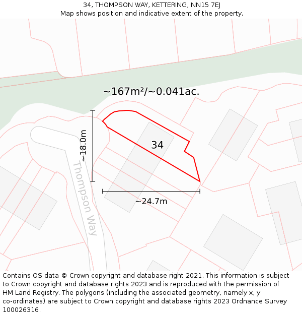 34, THOMPSON WAY, KETTERING, NN15 7EJ: Plot and title map