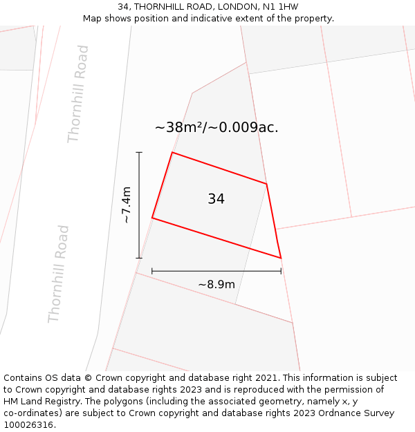34, THORNHILL ROAD, LONDON, N1 1HW: Plot and title map