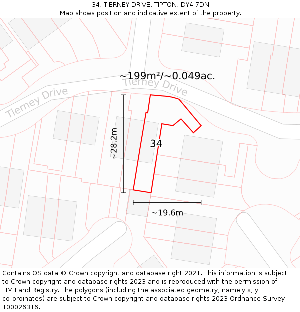 34, TIERNEY DRIVE, TIPTON, DY4 7DN: Plot and title map