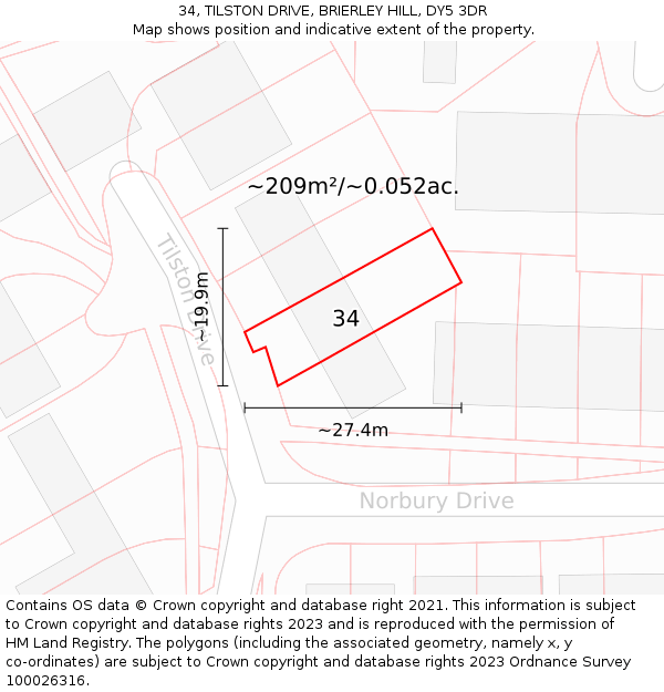 34, TILSTON DRIVE, BRIERLEY HILL, DY5 3DR: Plot and title map