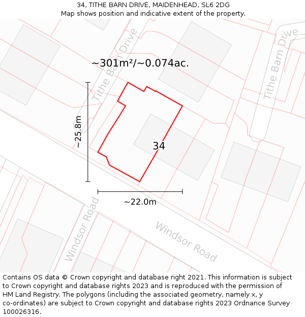 34, TITHE BARN DRIVE, MAIDENHEAD, SL6 2DG: Plot and title map