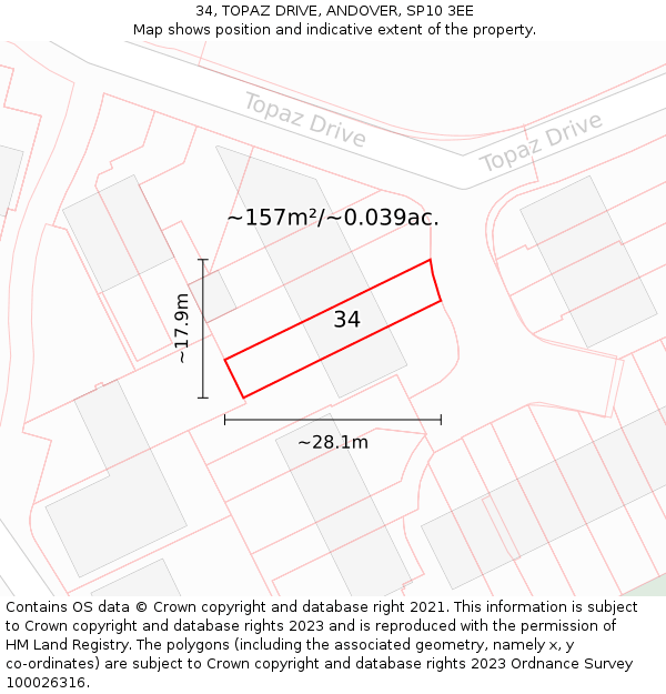 34, TOPAZ DRIVE, ANDOVER, SP10 3EE: Plot and title map