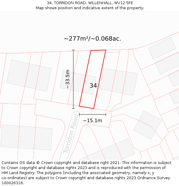 34, TORRIDON ROAD, WILLENHALL, WV12 5FE: Plot and title map