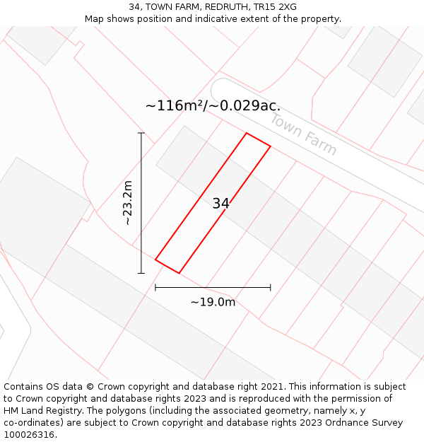 34, TOWN FARM, REDRUTH, TR15 2XG: Plot and title map