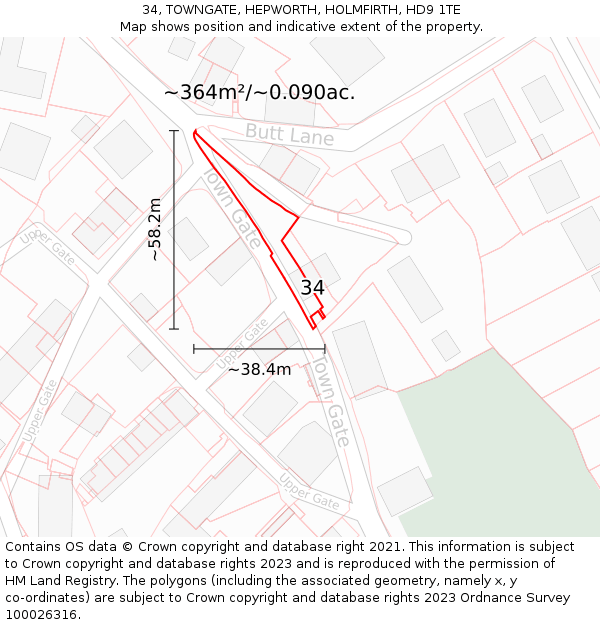 34, TOWNGATE, HEPWORTH, HOLMFIRTH, HD9 1TE: Plot and title map