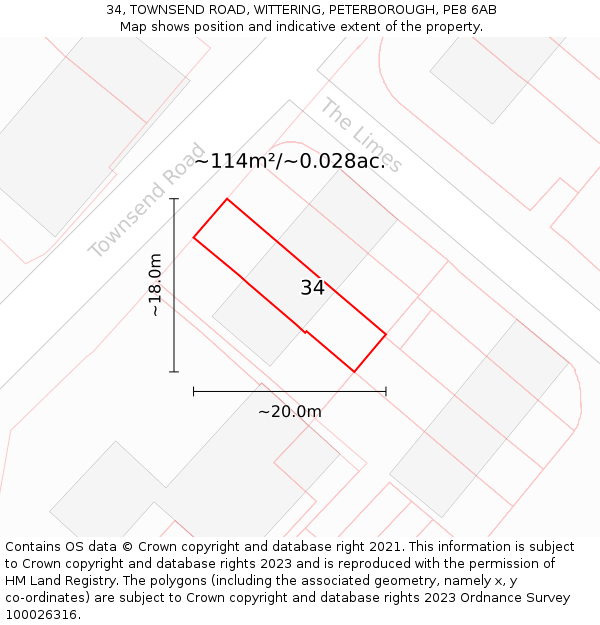 34, TOWNSEND ROAD, WITTERING, PETERBOROUGH, PE8 6AB: Plot and title map