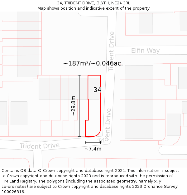 34, TRIDENT DRIVE, BLYTH, NE24 3RL: Plot and title map