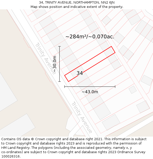34, TRINITY AVENUE, NORTHAMPTON, NN2 6JN: Plot and title map