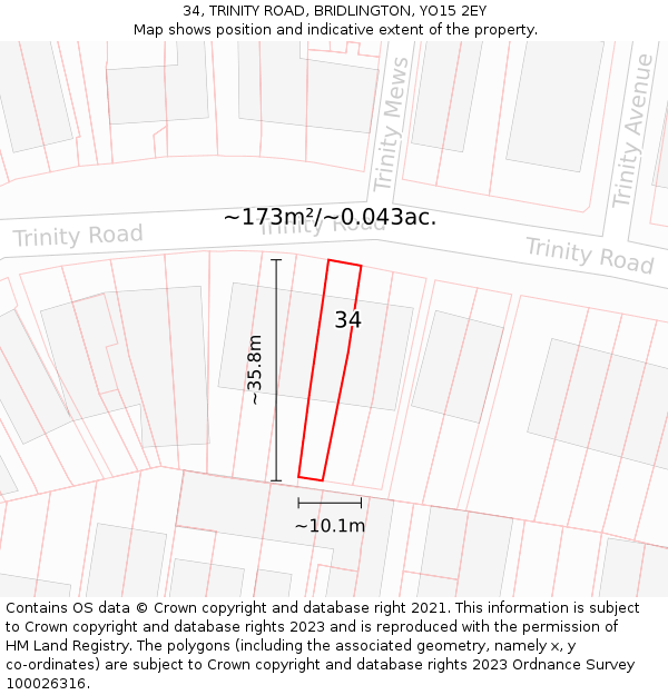 34, TRINITY ROAD, BRIDLINGTON, YO15 2EY: Plot and title map