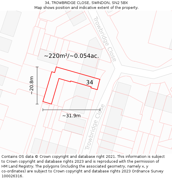 34, TROWBRIDGE CLOSE, SWINDON, SN2 5BX: Plot and title map