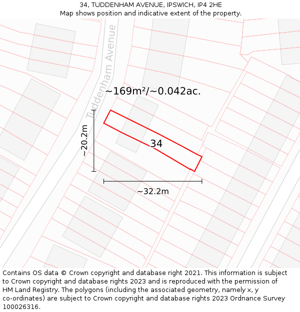 34, TUDDENHAM AVENUE, IPSWICH, IP4 2HE: Plot and title map