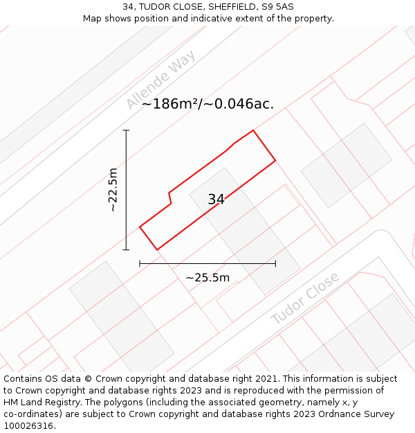 34, TUDOR CLOSE, SHEFFIELD, S9 5AS: Plot and title map