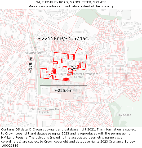 34, TURNBURY ROAD, MANCHESTER, M22 4ZB: Plot and title map