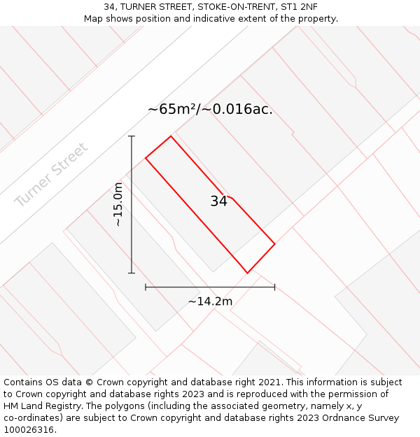34, TURNER STREET, STOKE-ON-TRENT, ST1 2NF: Plot and title map