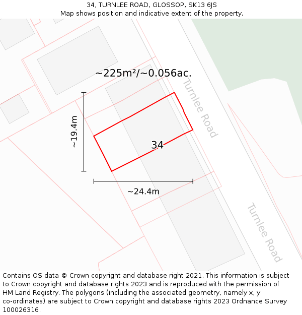 34, TURNLEE ROAD, GLOSSOP, SK13 6JS: Plot and title map