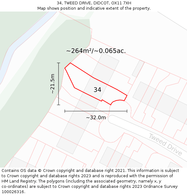 34, TWEED DRIVE, DIDCOT, OX11 7XH: Plot and title map