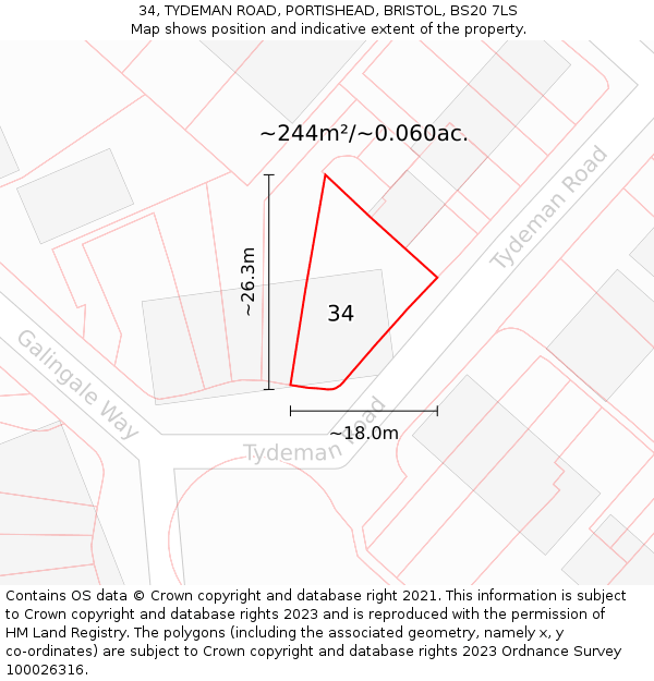 34, TYDEMAN ROAD, PORTISHEAD, BRISTOL, BS20 7LS: Plot and title map