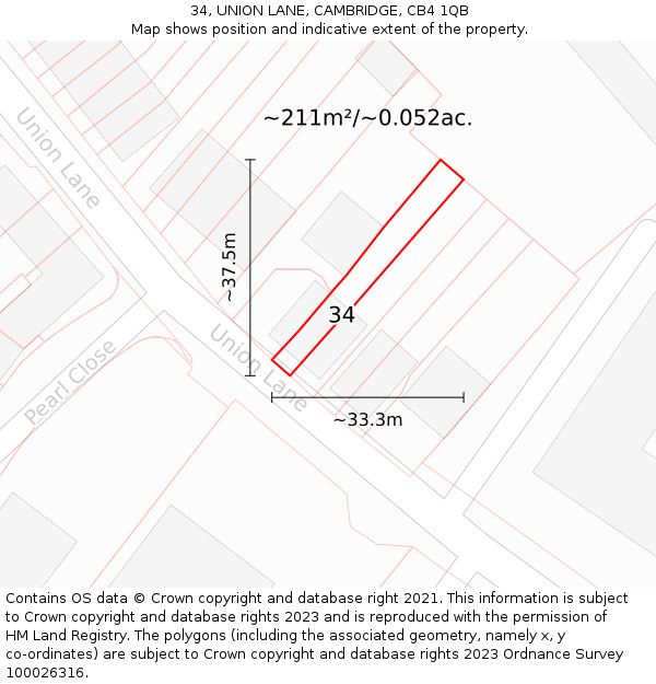34, UNION LANE, CAMBRIDGE, CB4 1QB: Plot and title map