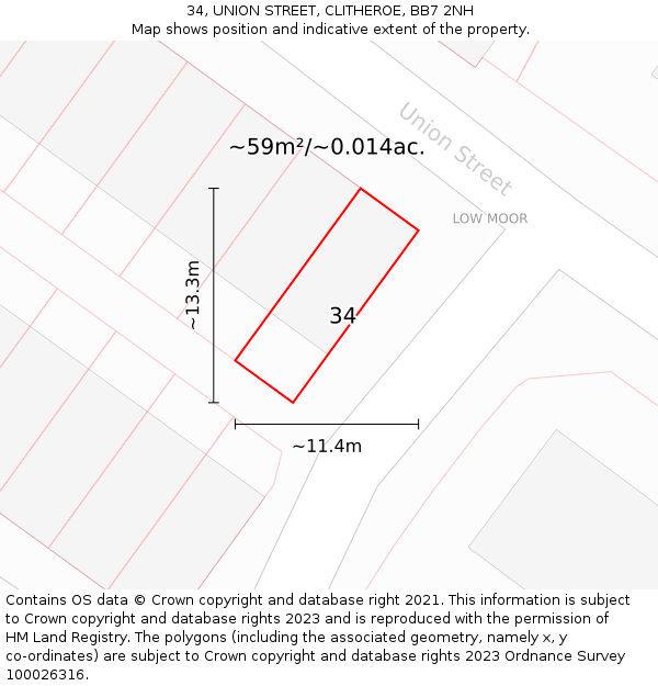 34, UNION STREET, CLITHEROE, BB7 2NH: Plot and title map