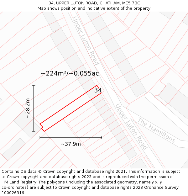 34, UPPER LUTON ROAD, CHATHAM, ME5 7BG: Plot and title map
