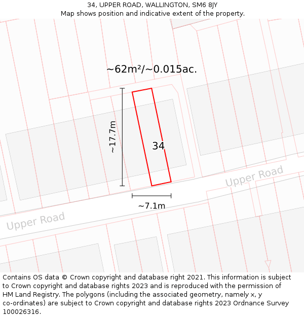 34, UPPER ROAD, WALLINGTON, SM6 8JY: Plot and title map