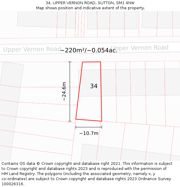 34, UPPER VERNON ROAD, SUTTON, SM1 4NW: Plot and title map