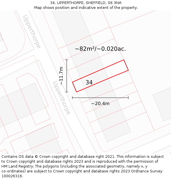 34, UPPERTHORPE, SHEFFIELD, S6 3NA: Plot and title map